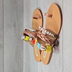 Steve Madden Women Milos Leather Boho Hobo Loop Toe Sandals Shoes Sz 9